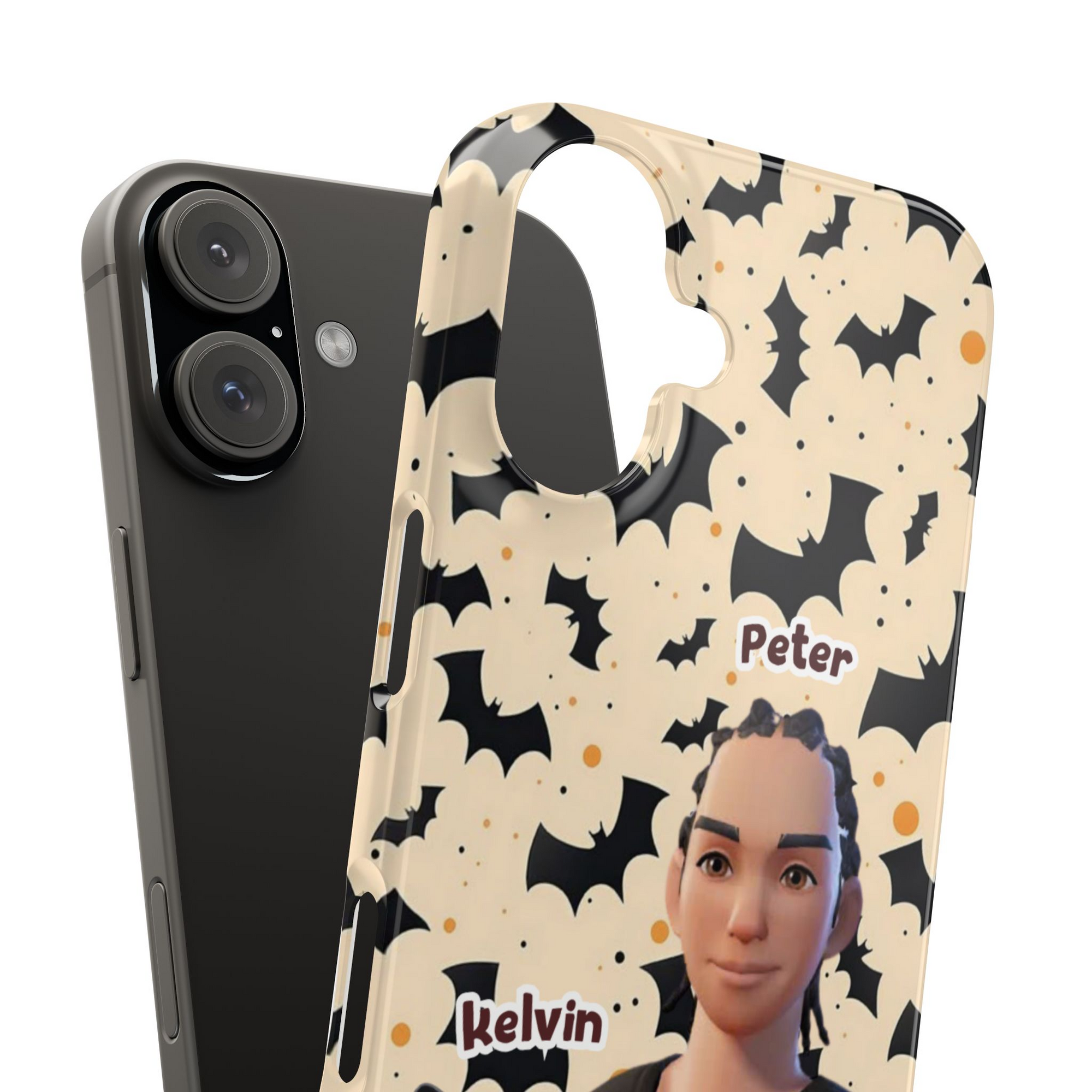 Halloween Edition - 1 Pet - Bat Design - Custom Pet & Owner Photo Phone Case