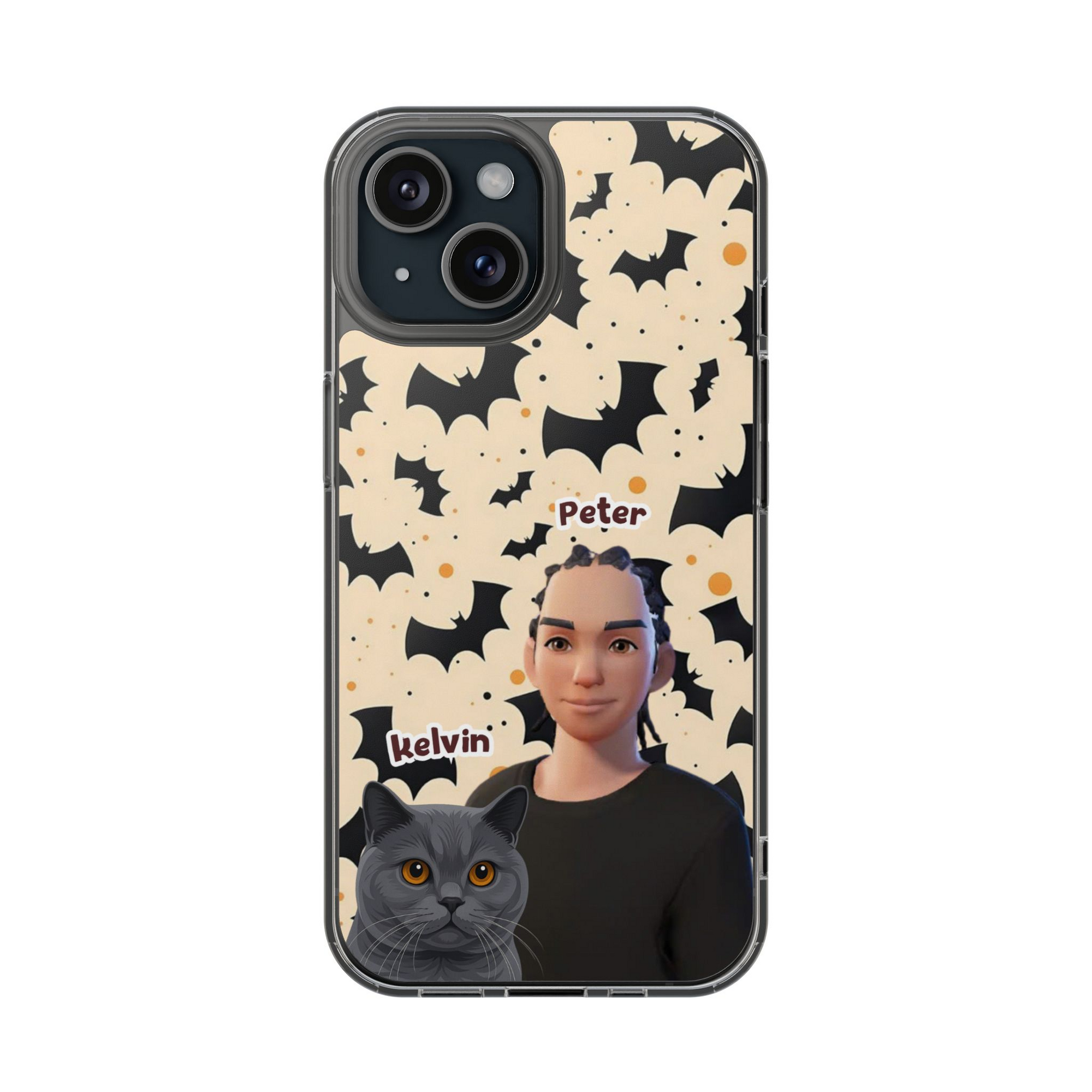 Halloween Edition - 1 Pet - Bat Design - Custom Pet & Owner Photo Phone Case