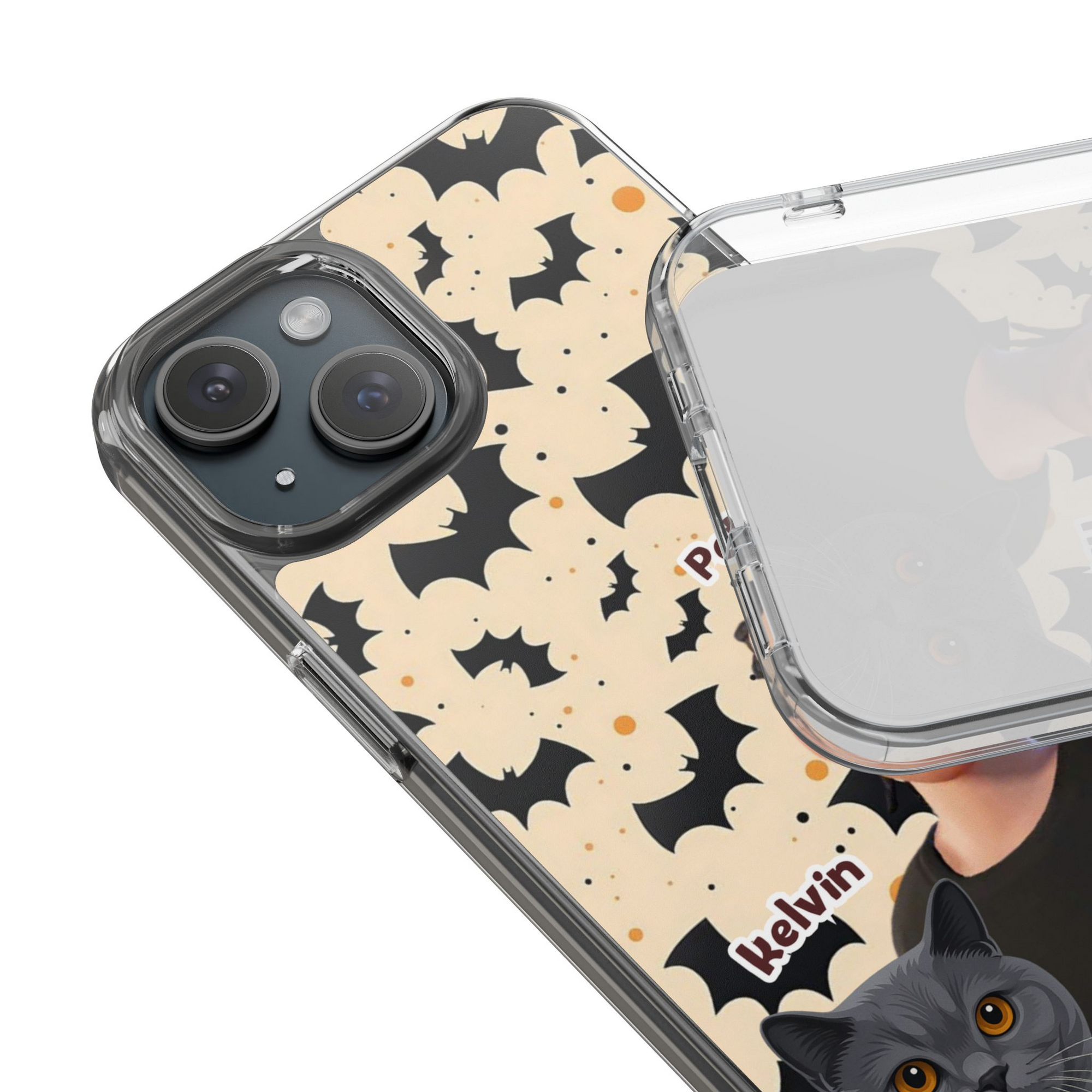 Halloween Edition - 1 Pet - Bat Design - Custom Pet & Owner Photo Phone Case
