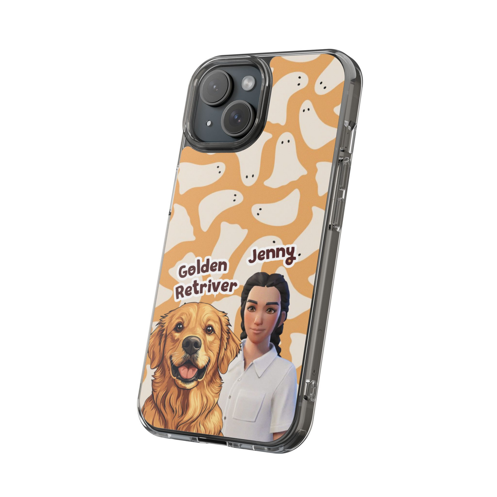 Halloween Edition - 1 Pet - Ghost Design - Custom Pet & Owner Photo Phone Case