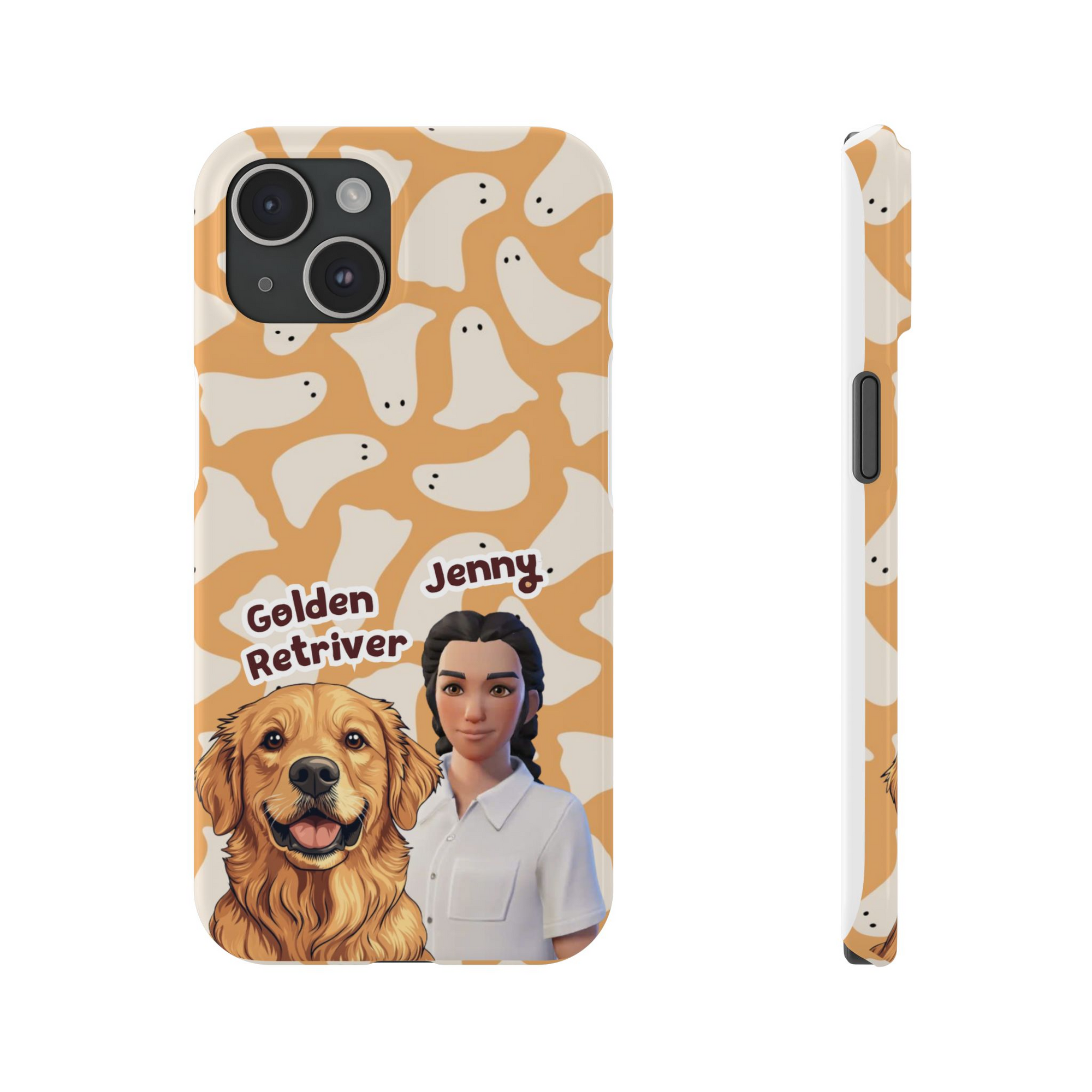 Halloween Edition - 1 Pet - Ghost Design - Custom Pet & Owner Photo Phone Case