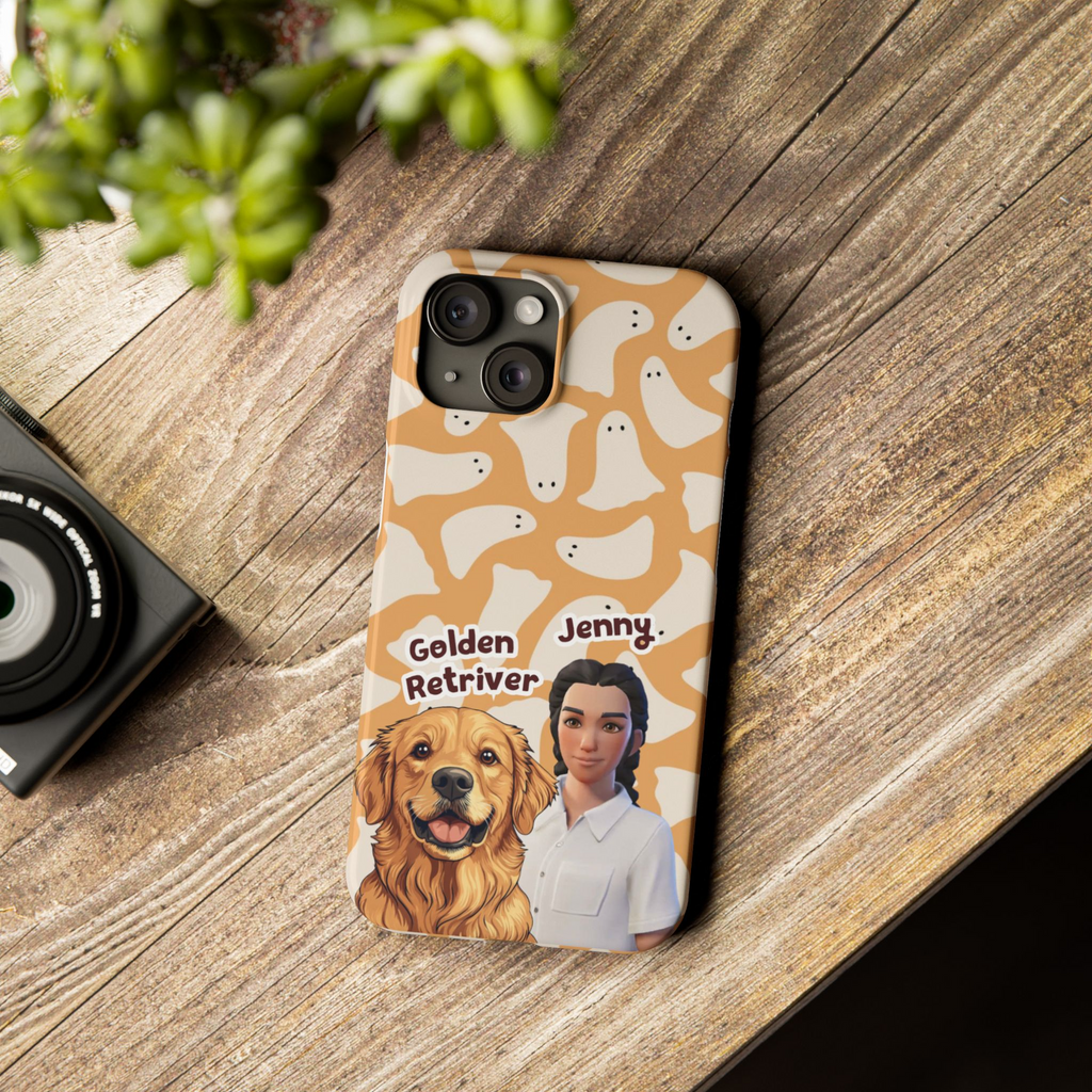 Halloween Edition - 1 Pet - Ghost Design - Custom Pet & Owner Photo Phone Case