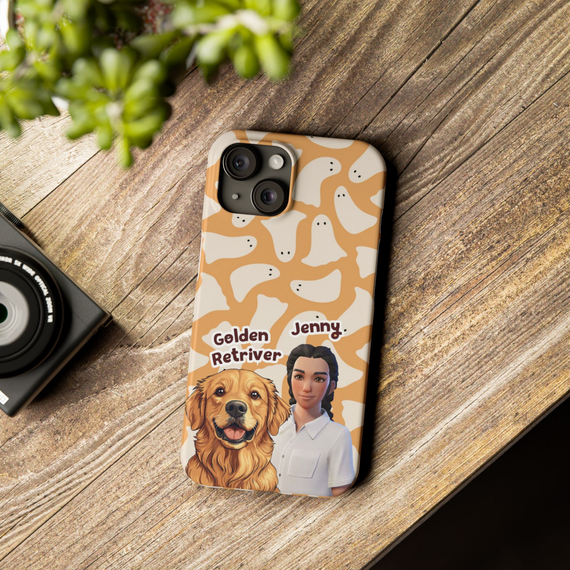 Halloween Edition - 1 Pet - Ghost Design - Custom Pet & Owner Photo Phone Case