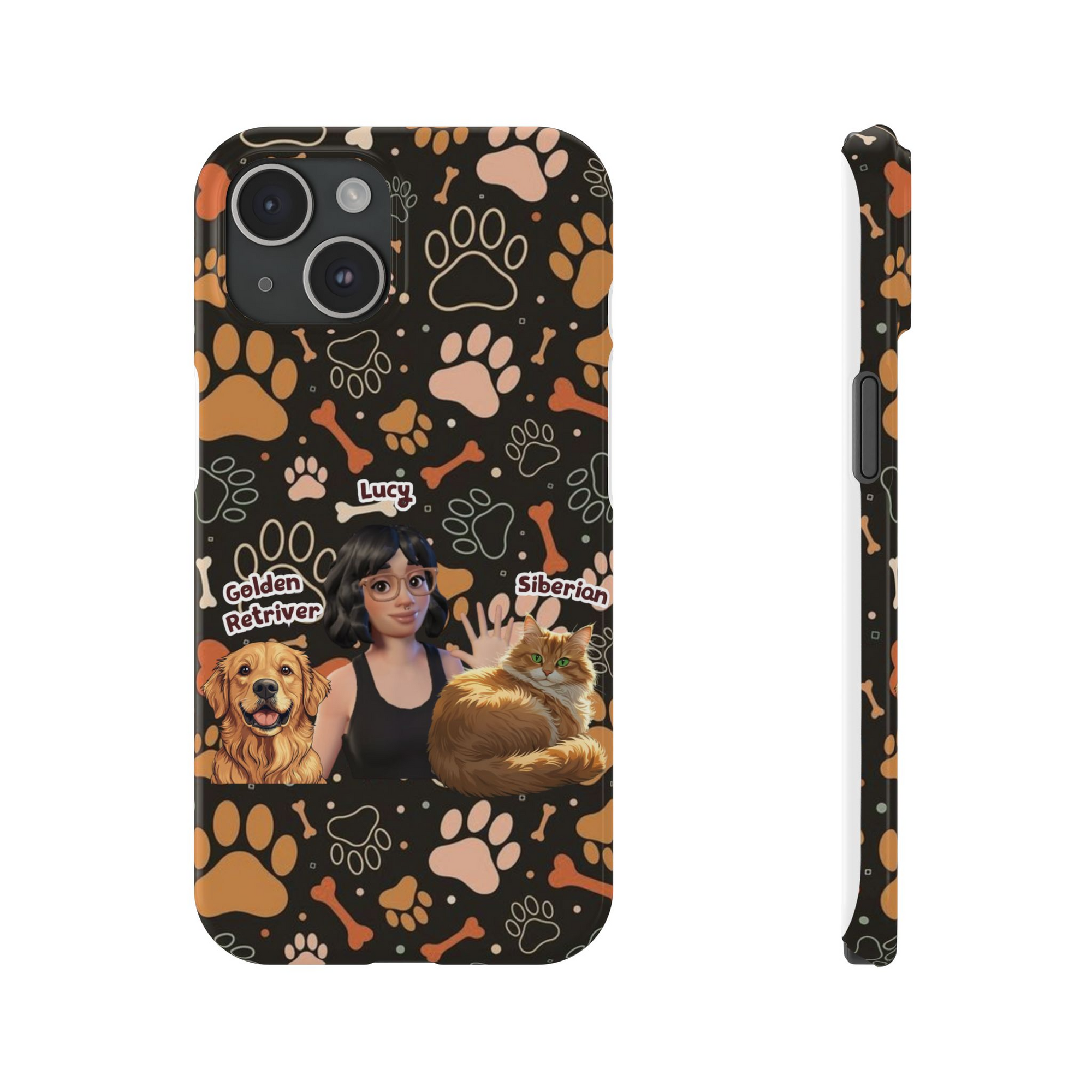 Halloween Edition - 2  Pets - Bones and Paws - Custom Pet & Owner Photo Phone Case