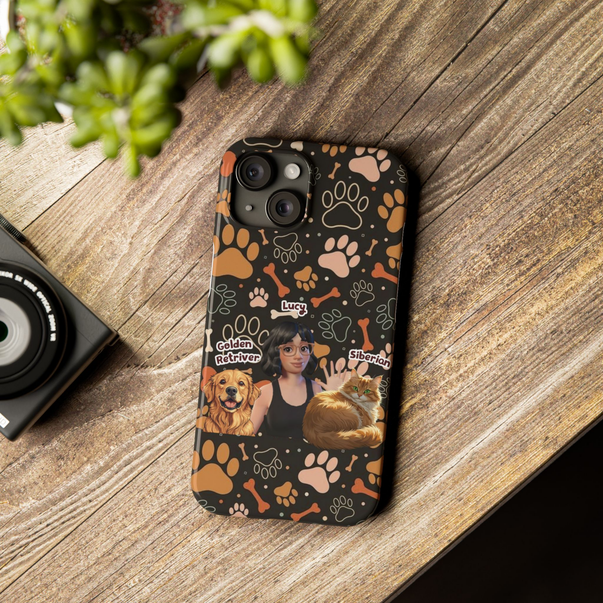 Halloween Edition - 2  Pets - Bones and Paws - Custom Pet & Owner Photo Phone Case