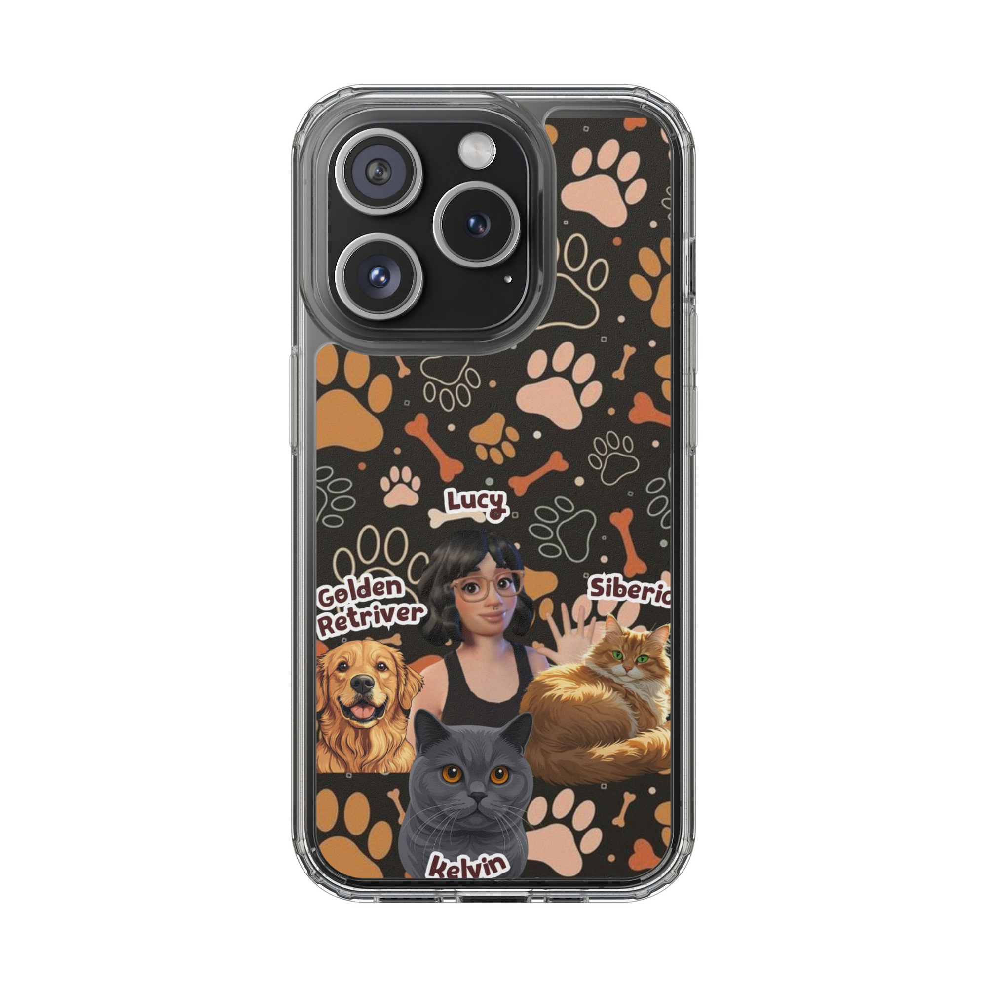 Halloween Edition - 3 Pets- Bones and Paws - Custom Pet & Owner Photo Phone Case