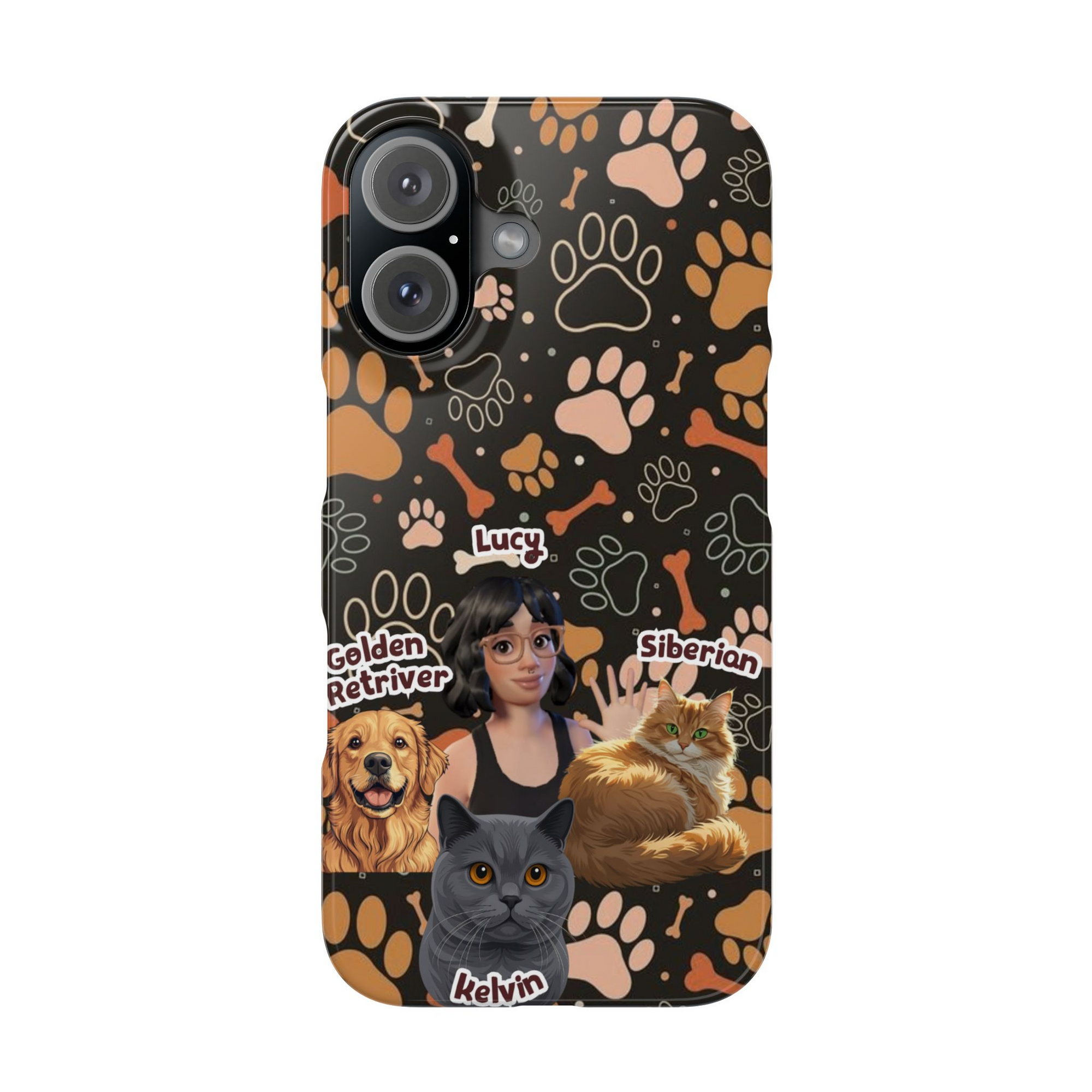 Halloween Edition - 3 Pets- Bones and Paws - Custom Pet & Owner Photo Phone Case