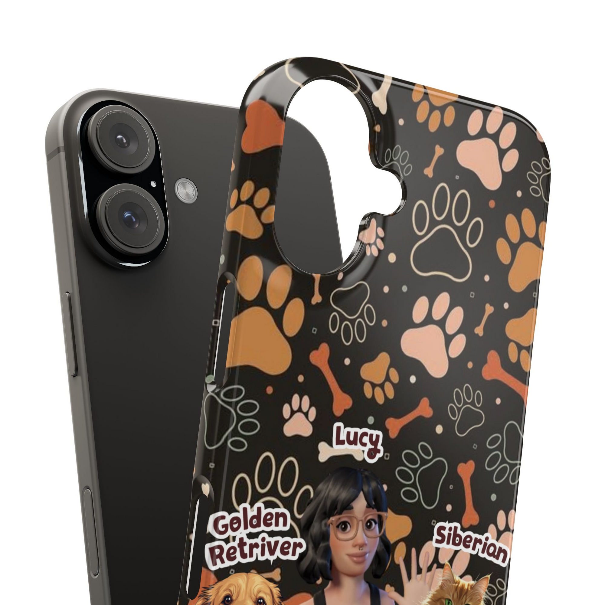 Halloween Edition - 3 Pets- Bones and Paws - Custom Pet & Owner Photo Phone Case