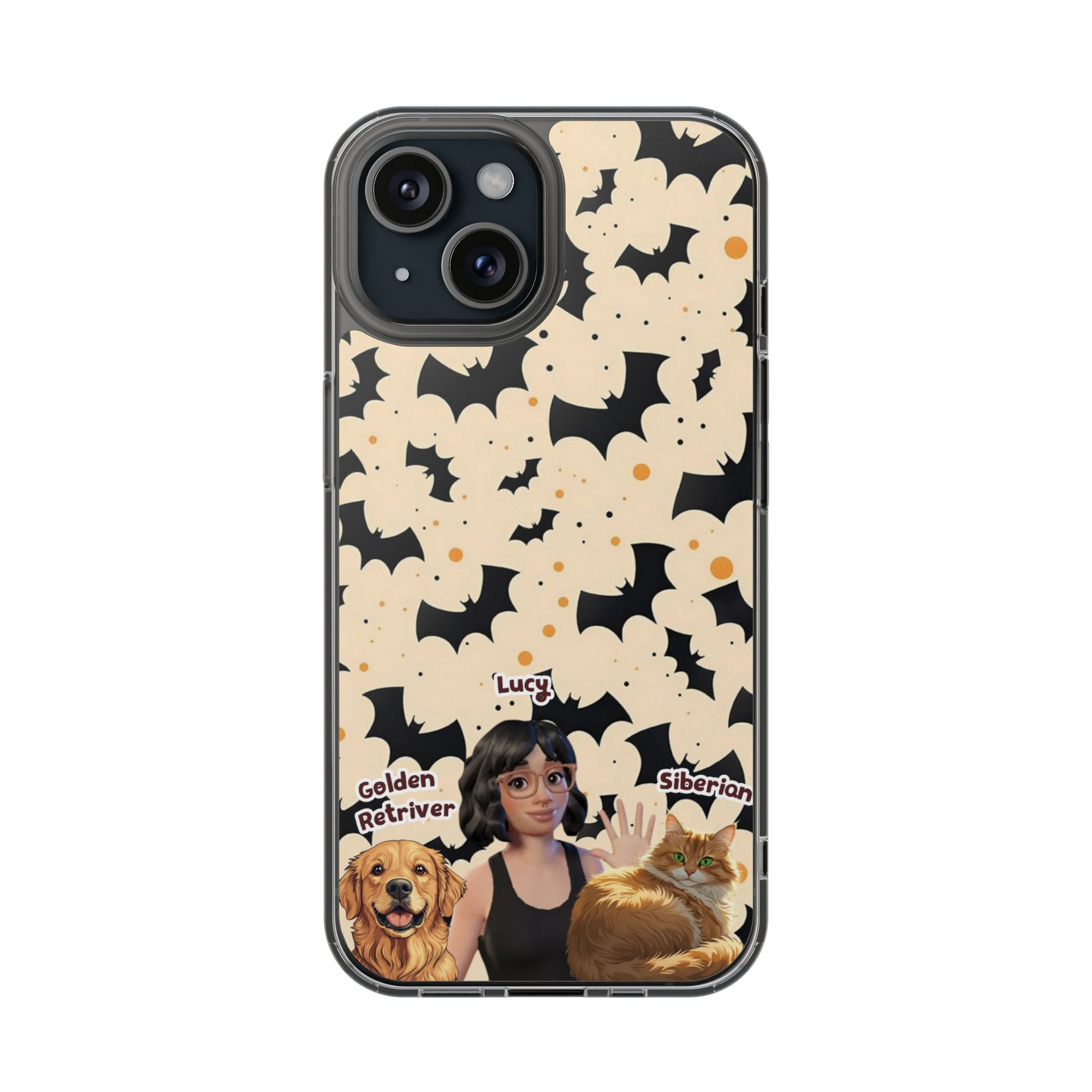 Halloween Edition - 2 Pets - Bat Design - Custom Pet & Owner Photo Phone Case