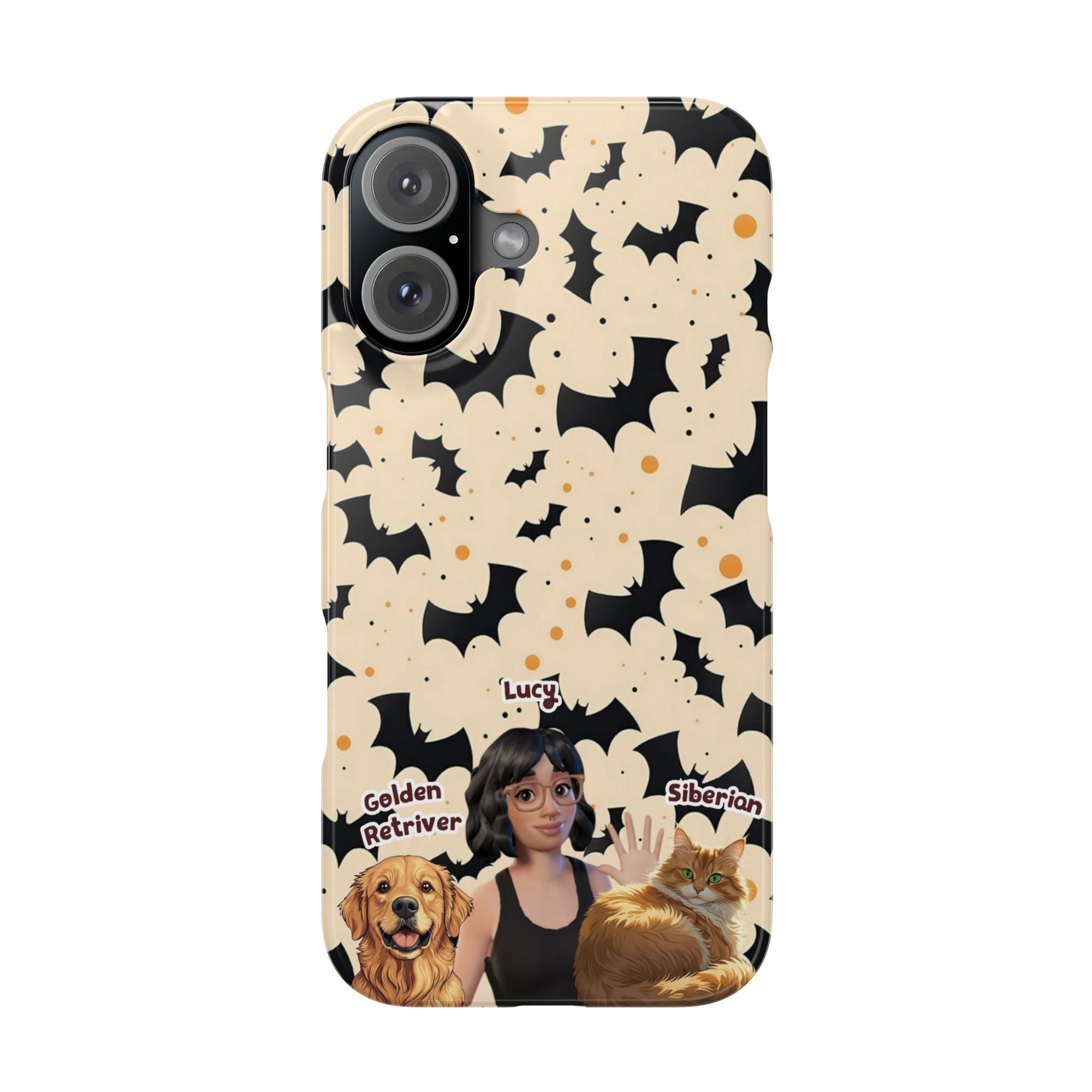 Halloween Edition - 2 Pets - Bat Design - Custom Pet & Owner Photo Phone Case