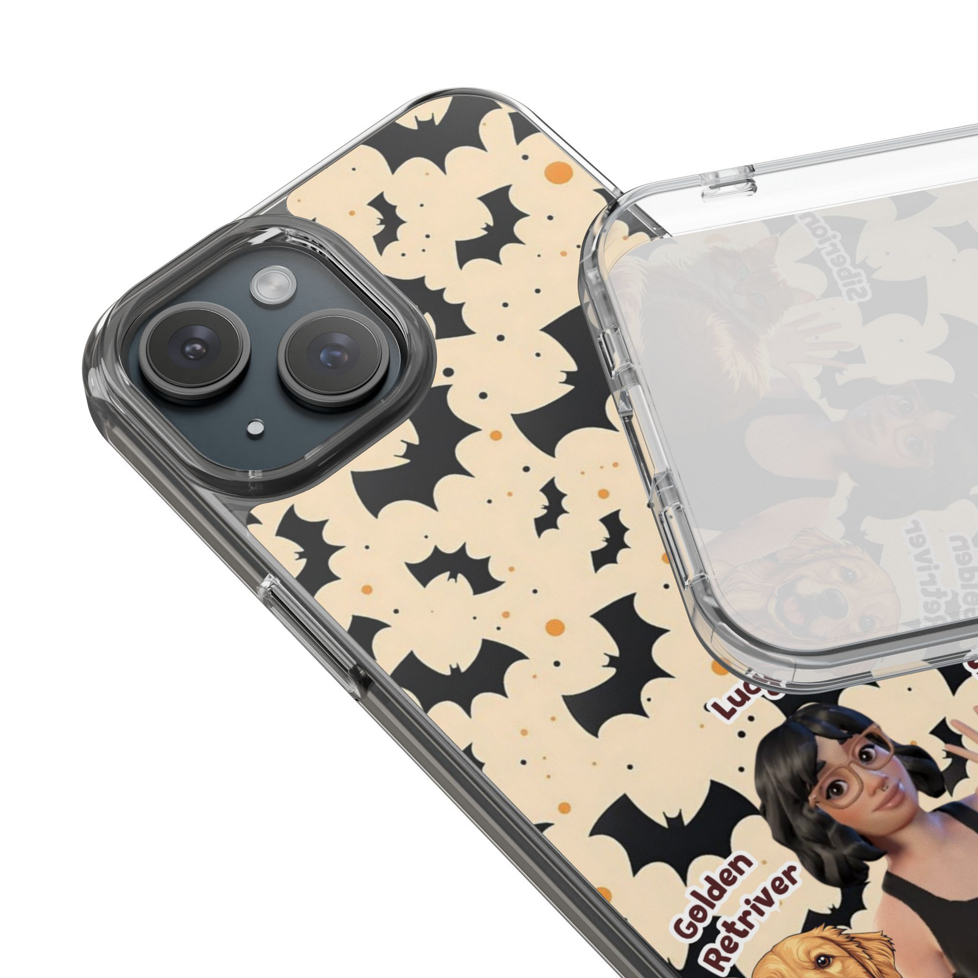 Halloween Edition - 2 Pets - Bat Design - Custom Pet & Owner Photo Phone Case