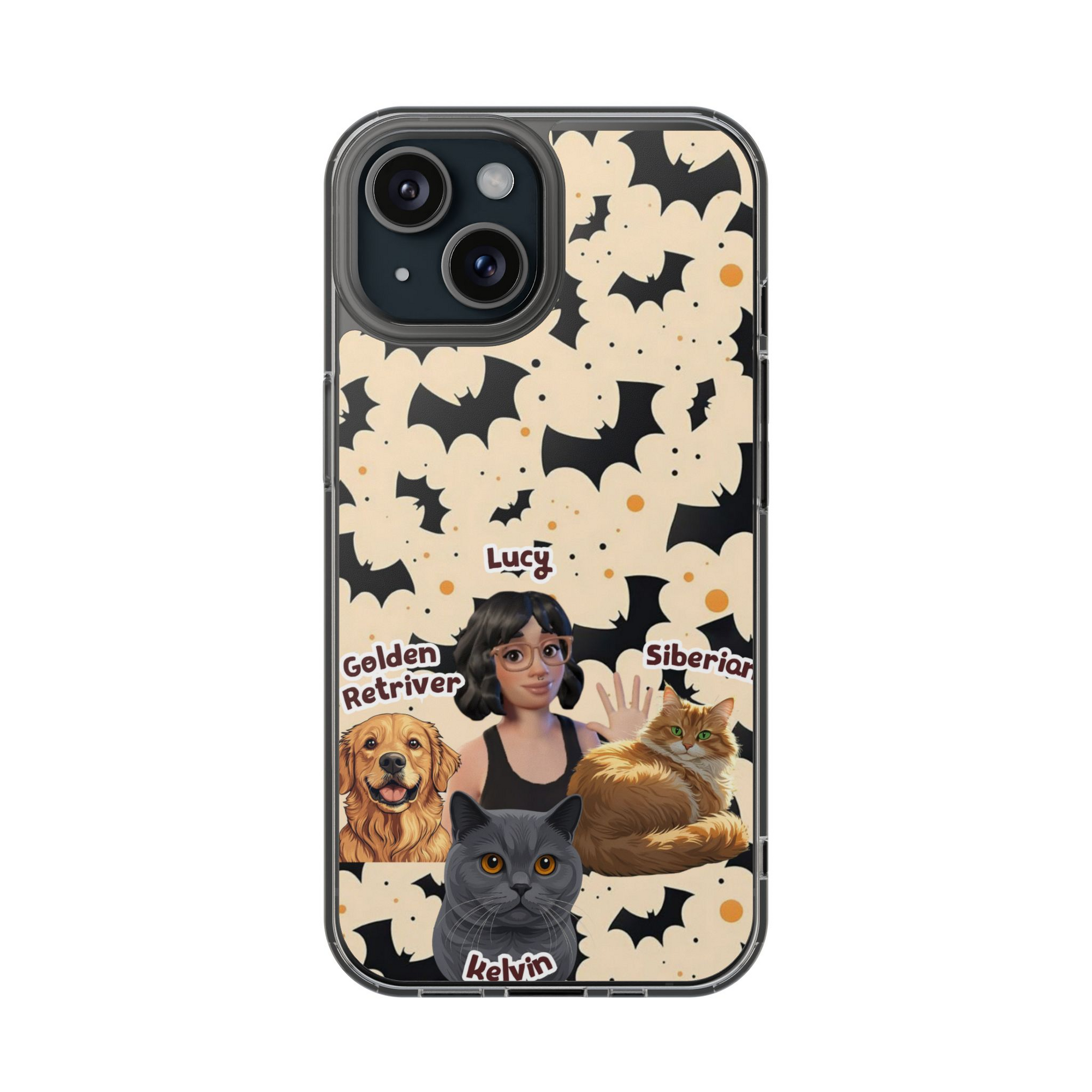 Halloween Edition - 3 Pets - Bat Design - Custom Pet & Owner Photo Phone Case