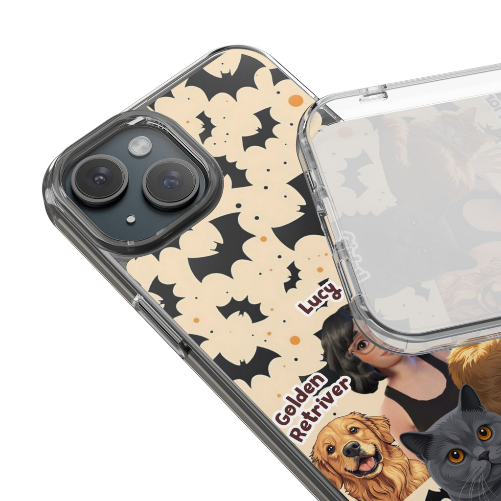 Halloween Edition - 3 Pets - Bat Design - Custom Pet & Owner Photo Phone Case