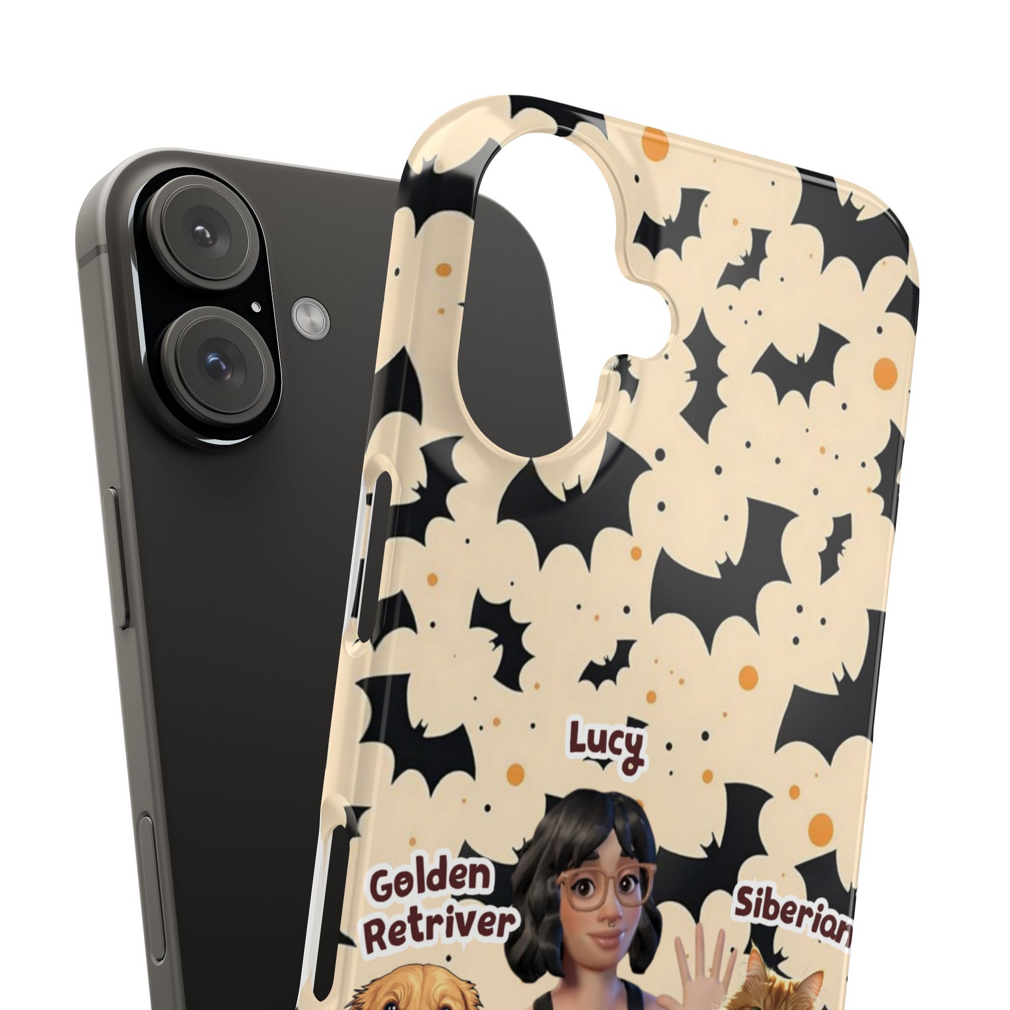 Halloween Edition - 3 Pets - Bat Design - Custom Pet & Owner Photo Phone Case