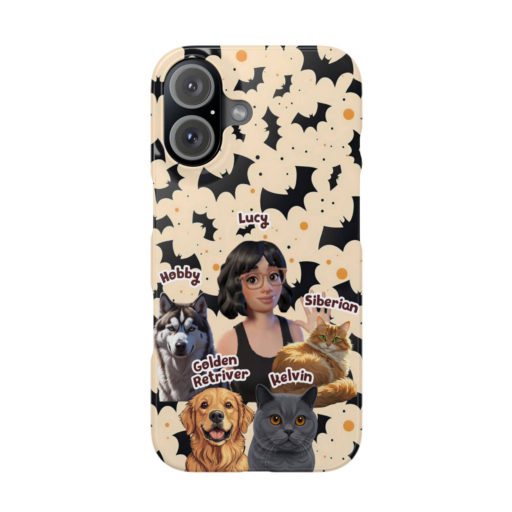 Halloween Edition - 4 Pets - Bat Design - Custom Pet & Owner Photo Phone Case