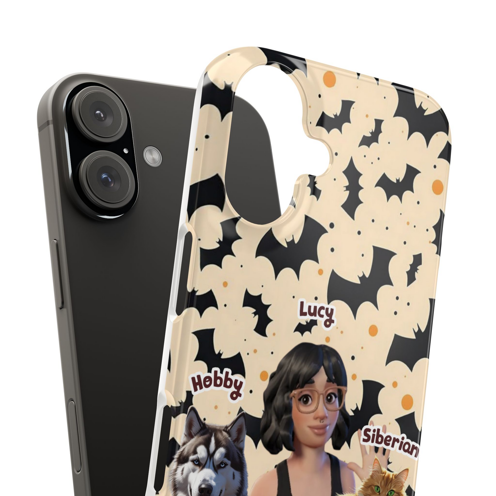 Halloween Edition - 4 Pets - Bat Design - Custom Pet & Owner Photo Phone Case