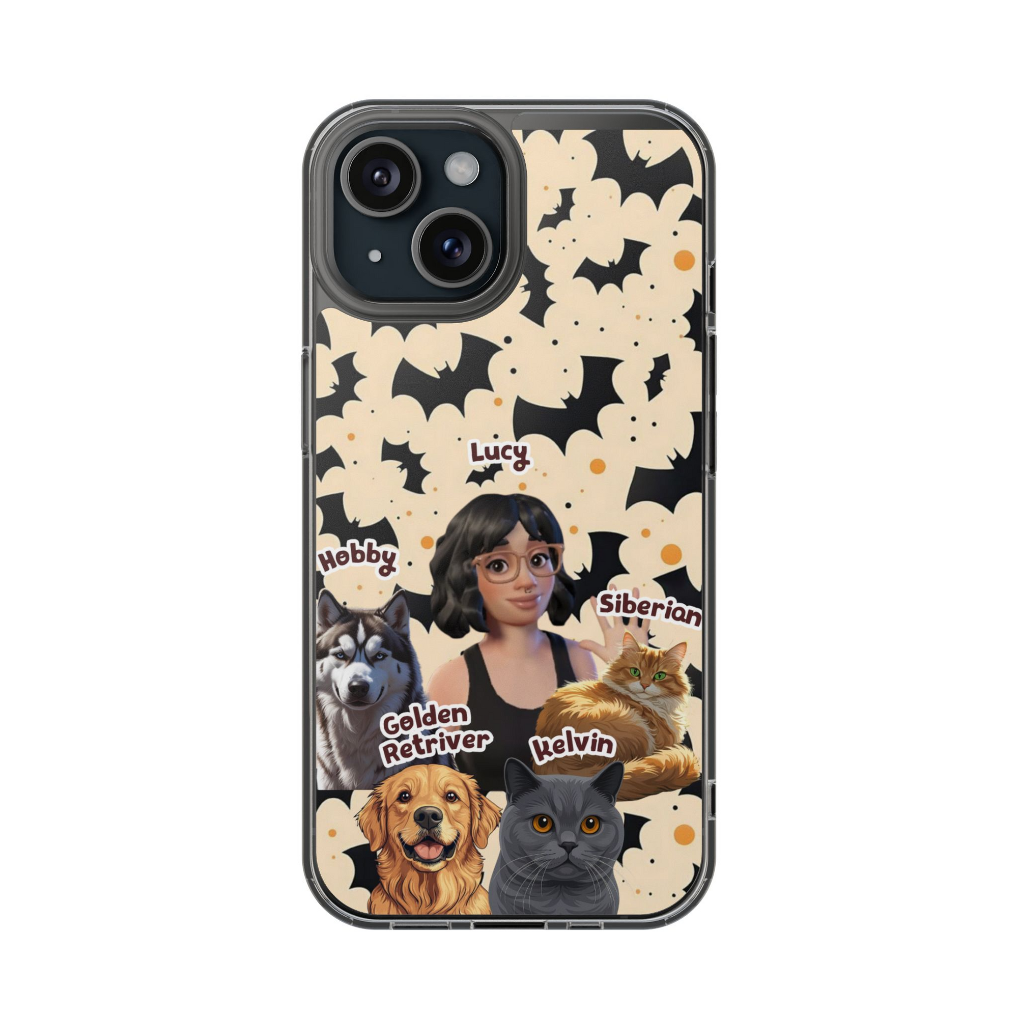 Halloween Edition - 4 Pets - Bat Design - Custom Pet & Owner Photo Phone Case