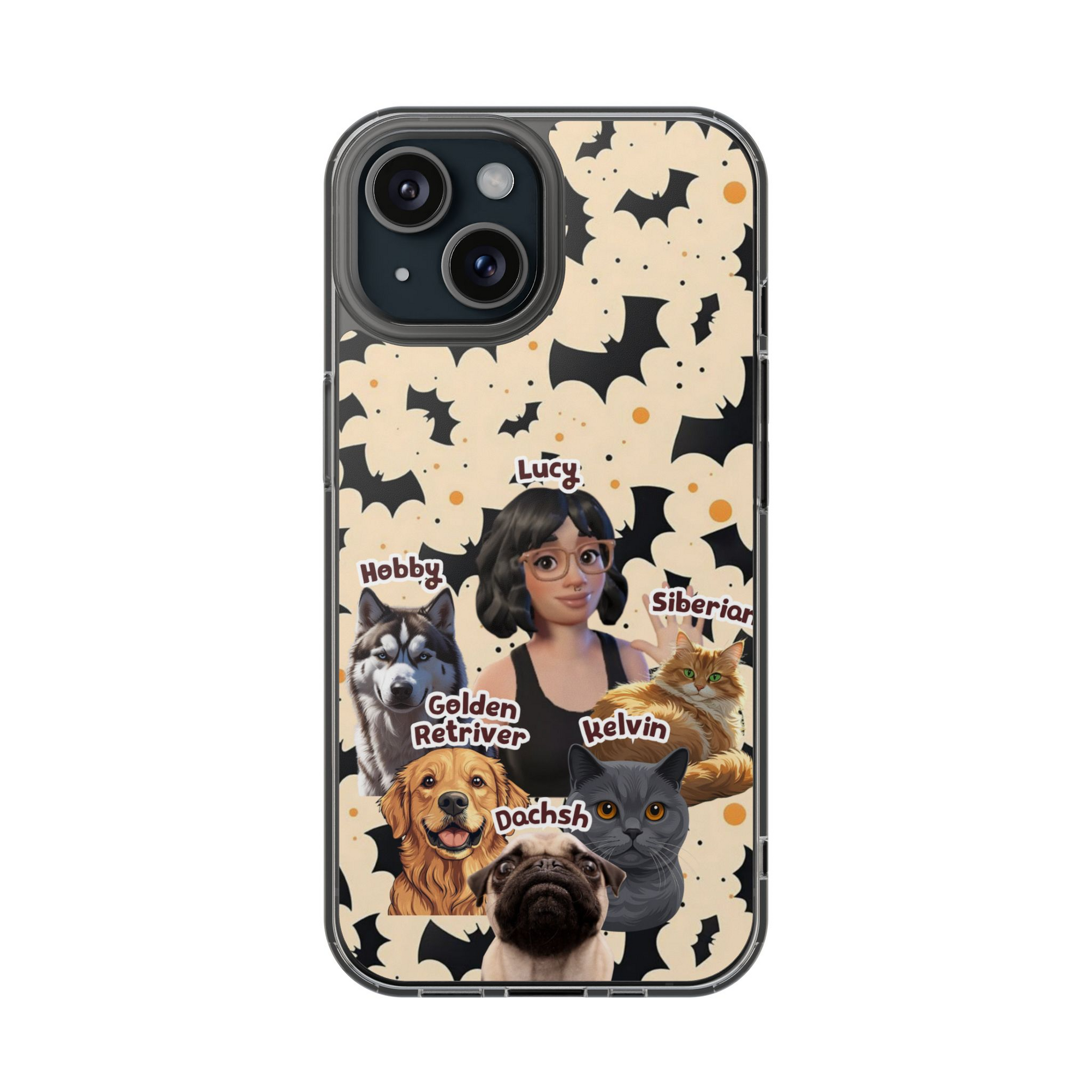 Halloween Edition - 5 Pets - Bat Design - Custom Pet & Owner Photo Phone Case
