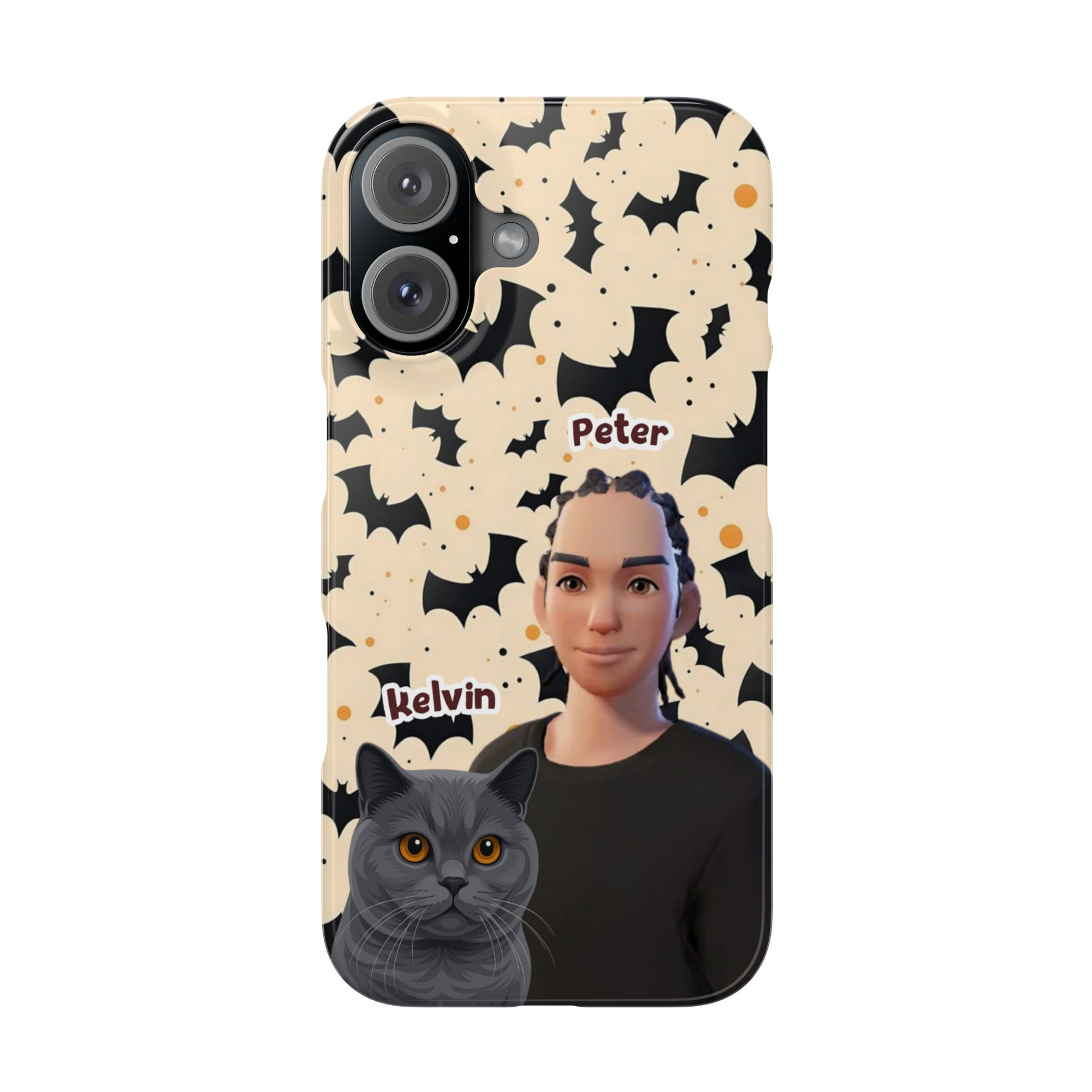 Halloween Edition - 1 Pet - Bat Design - Custom Pet & Owner Photo Phone Case