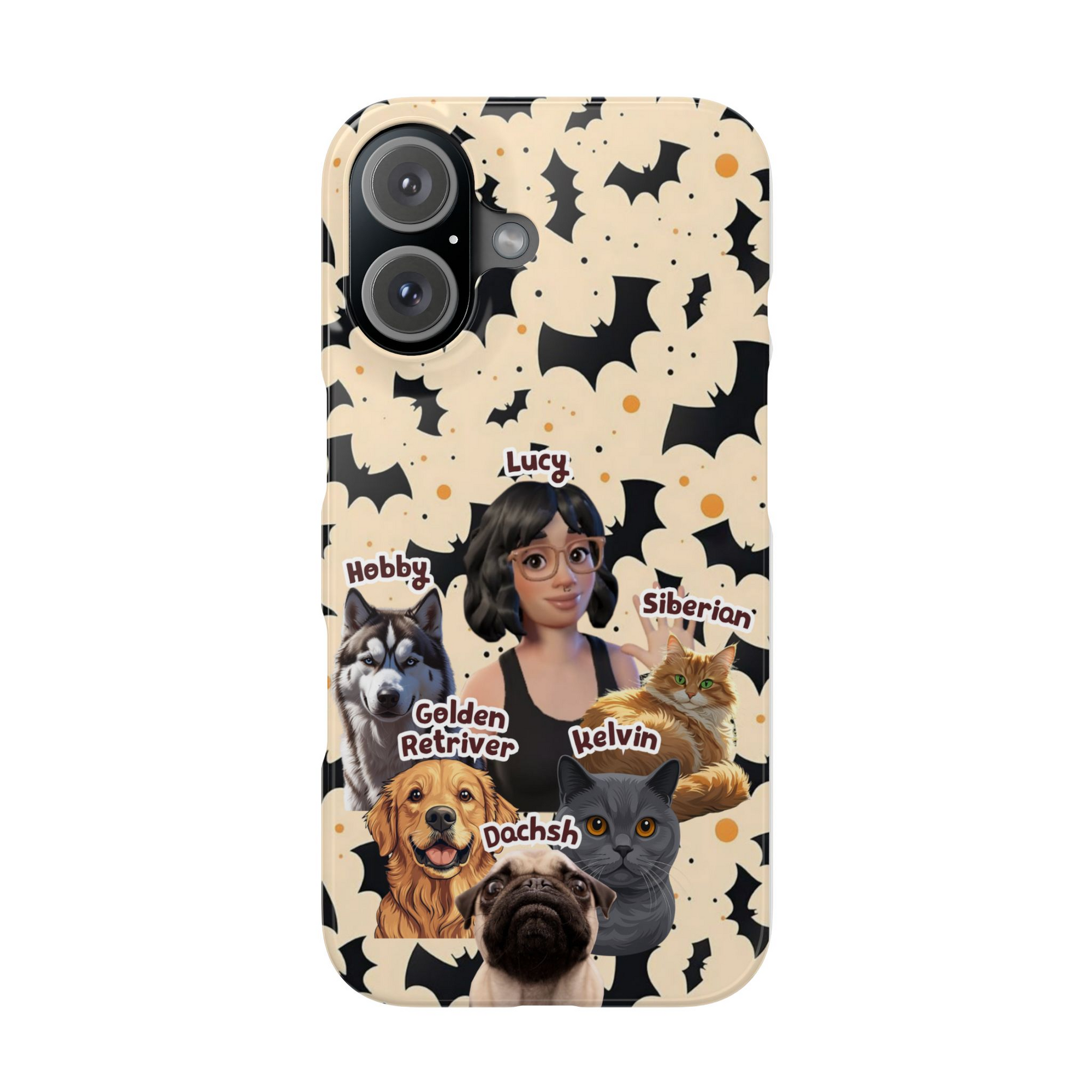 Halloween Edition - 5 Pets - Bat Design - Custom Pet & Owner Photo Phone Case