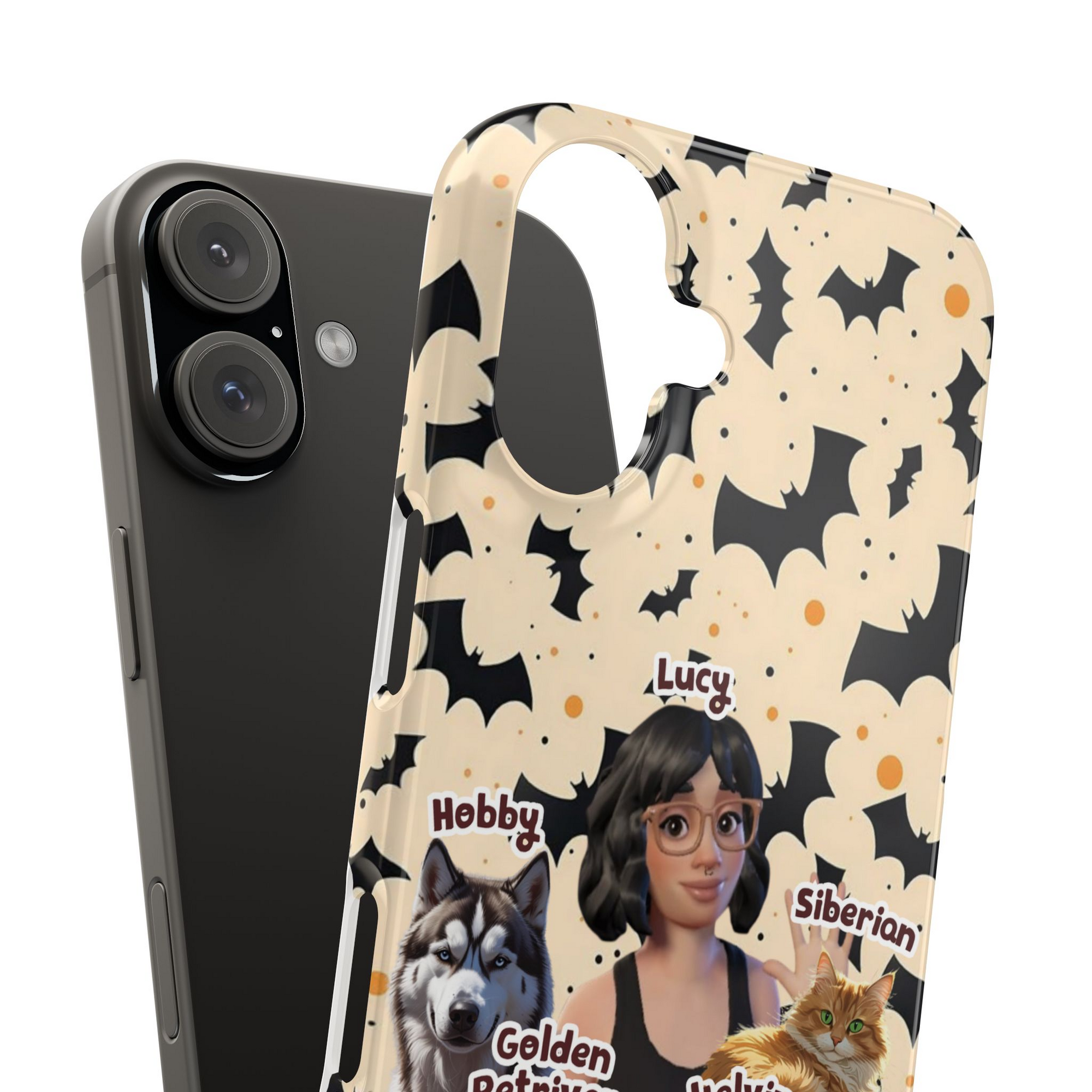 Halloween Edition - 5 Pets - Bat Design - Custom Pet & Owner Photo Phone Case