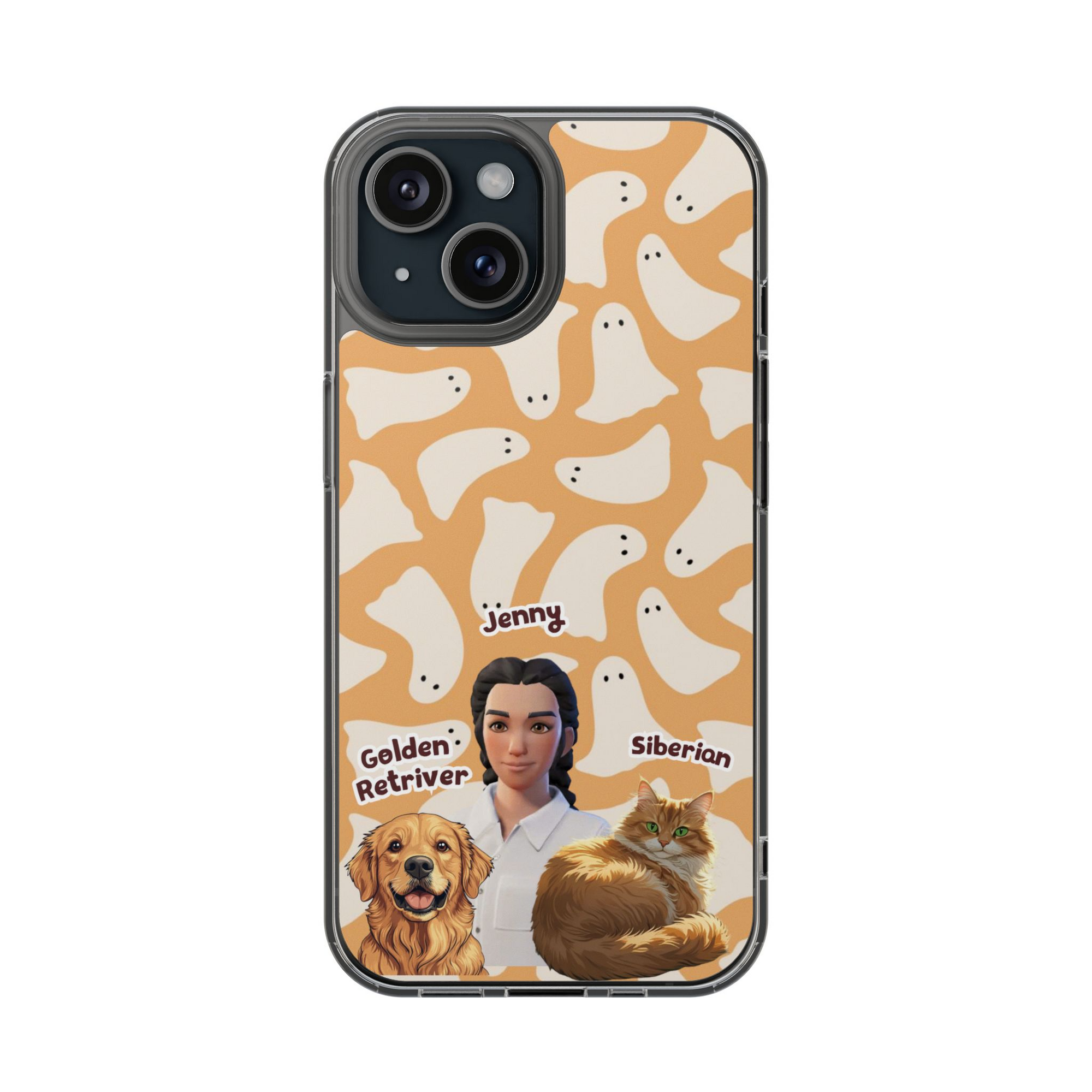 Halloween Edition - 2 Pets - Ghost Design - Custom Pet & Owner Photo Phone Case
