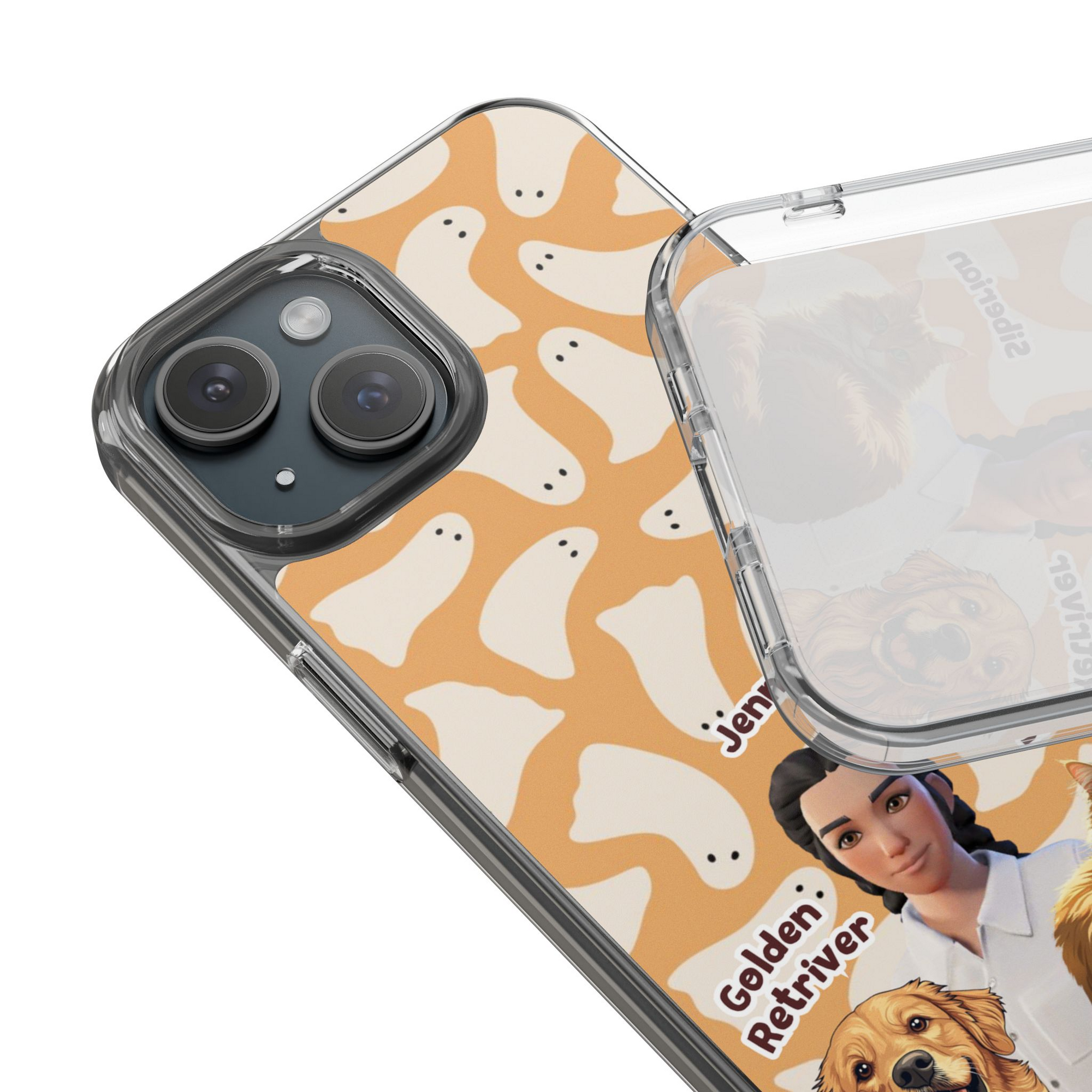 Halloween Edition - 2 Pets - Ghost Design - Custom Pet & Owner Photo Phone Case
