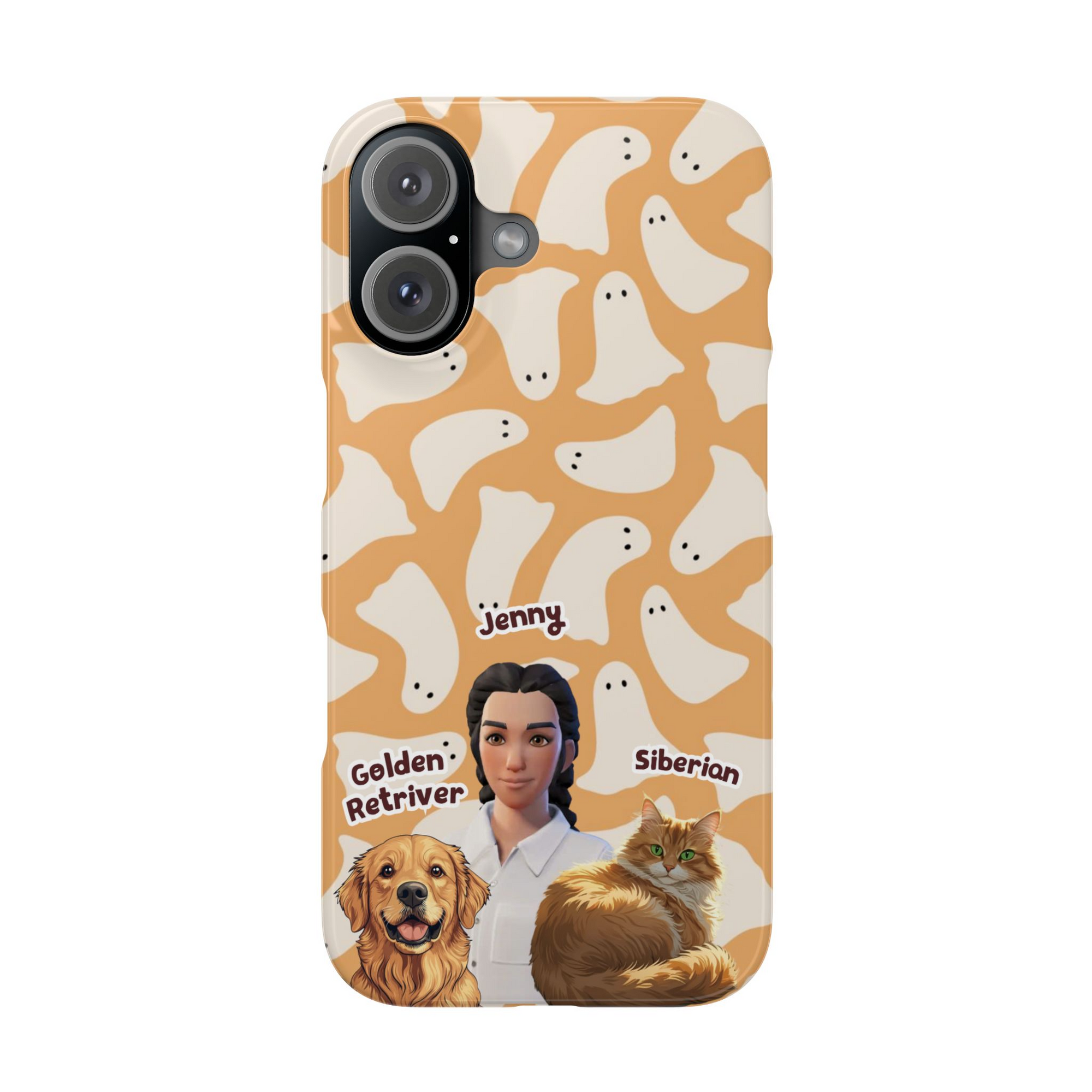 Halloween Edition - 2 Pets - Ghost Design - Custom Pet & Owner Photo Phone Case