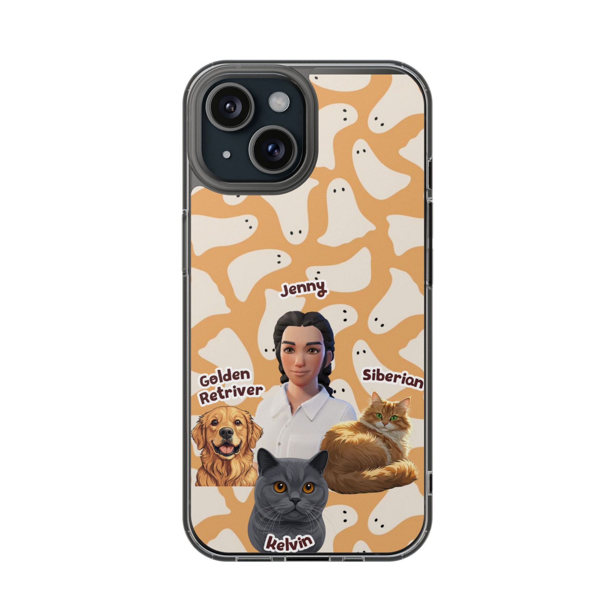Halloween Edition - 3 Pets - Ghost Design - Custom Pet & Owner Photo Phone Case