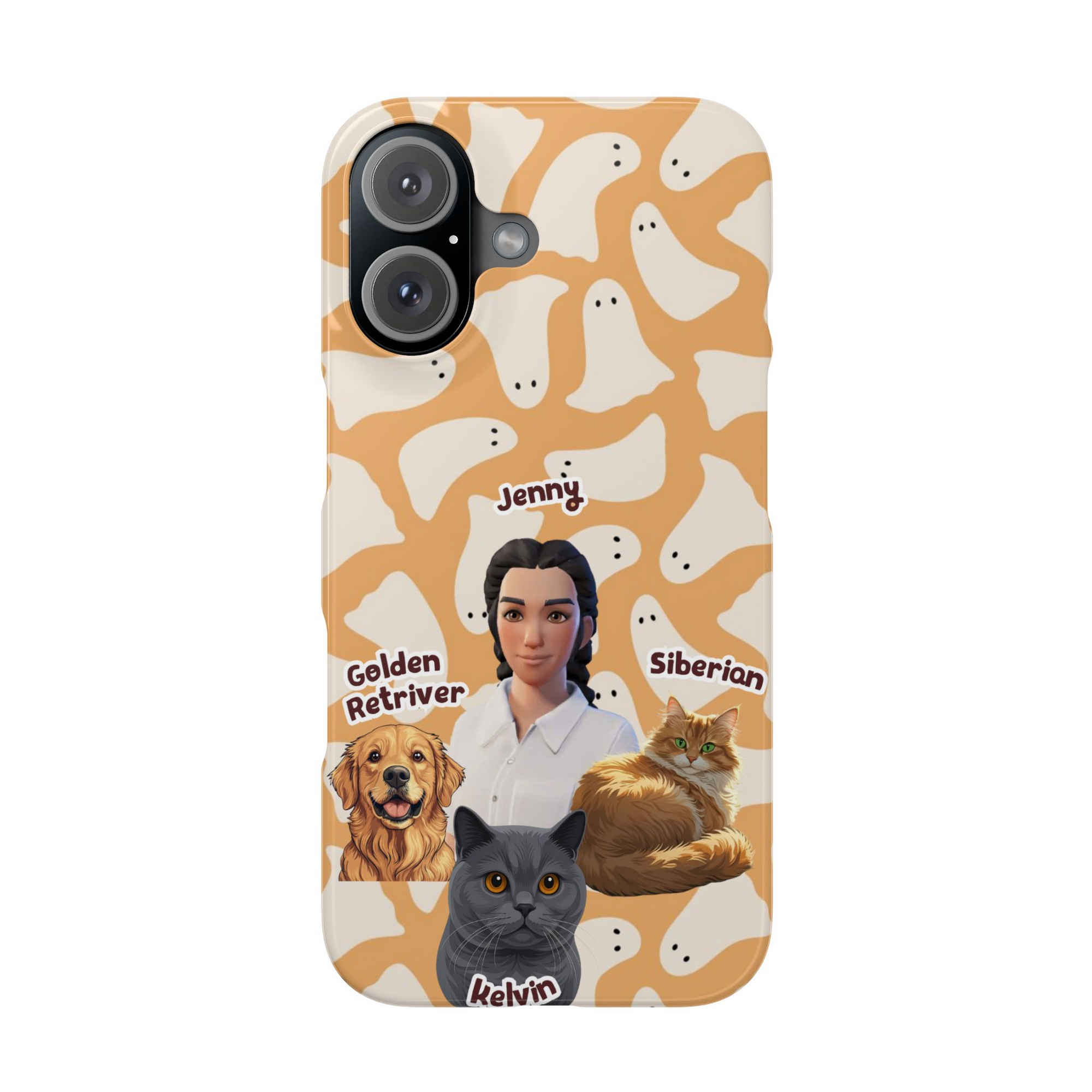 Halloween Edition - 3 Pets - Ghost Design - Custom Pet & Owner Photo Phone Case