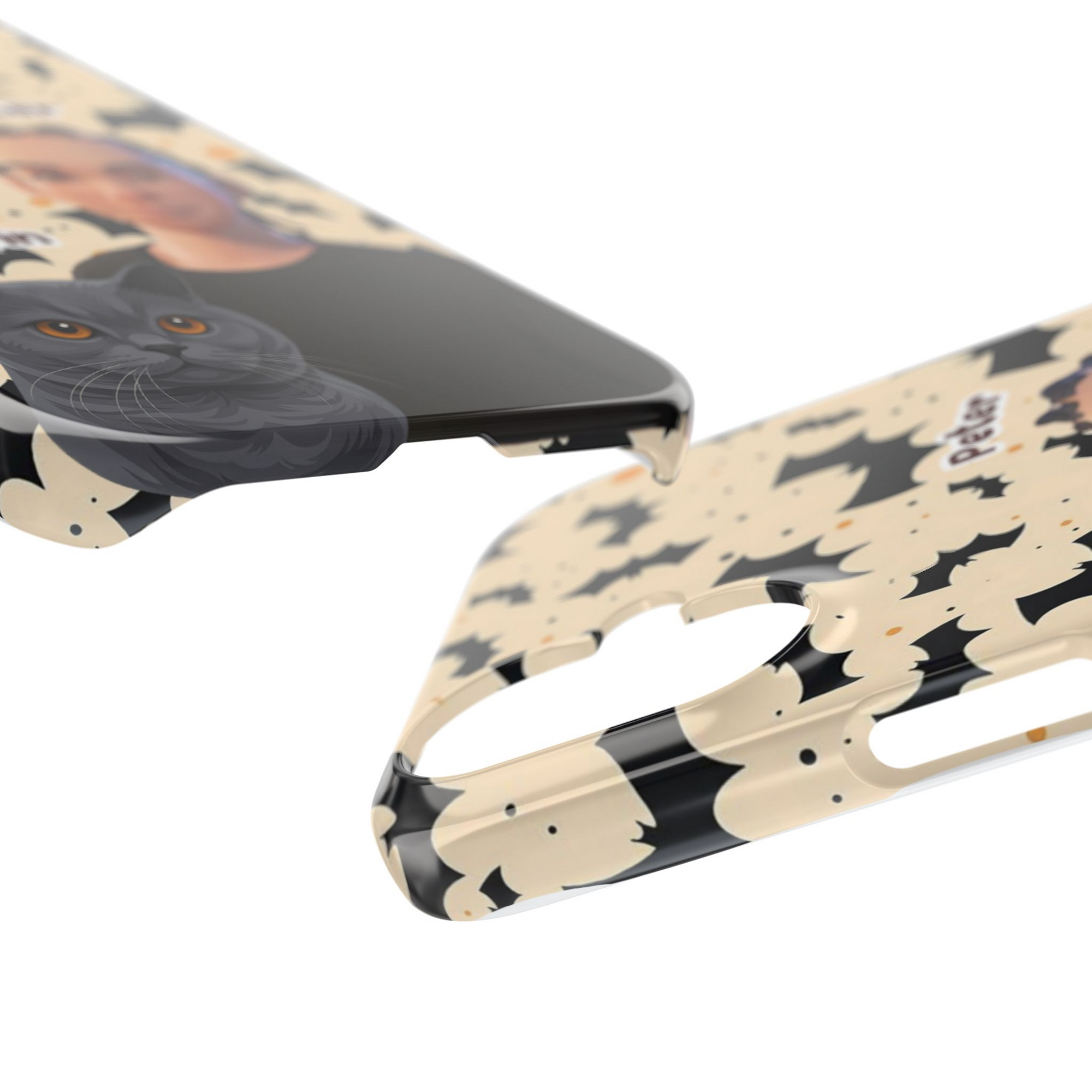 Halloween Edition - 1 Pet - Bat Design - Custom Pet & Owner Photo Phone Case